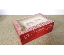 Коробка с окошком для 6 капкейков, Новогодняя Красная